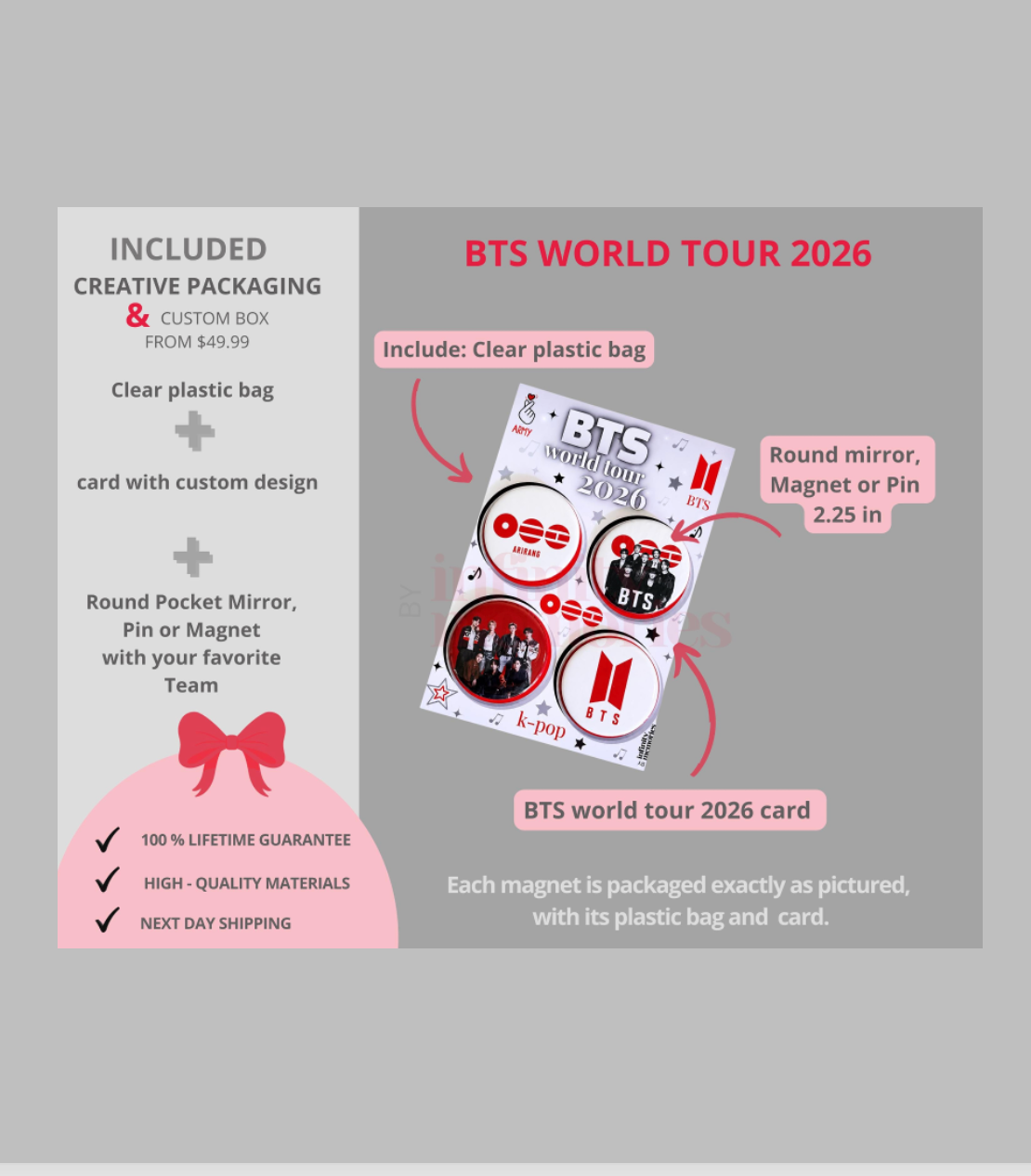Fan Merch Inspired KPOP / BTS  Arirang Pocket Mirror, Pins, or Magnet  (2.25 in)