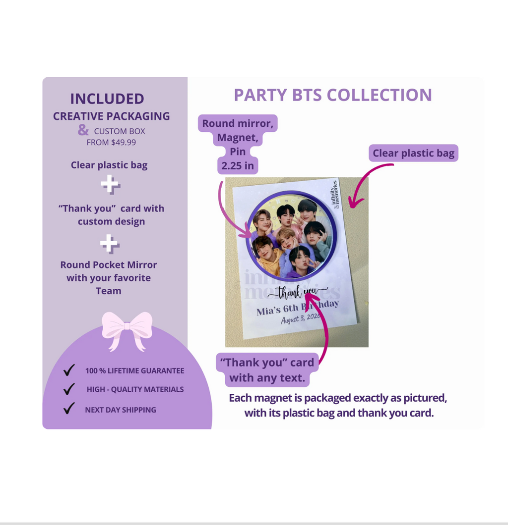 Custom Party Favor - Fan Gift - K-Pop Pocket Mirror, Pin, or Magnet, 2.25 inch Round